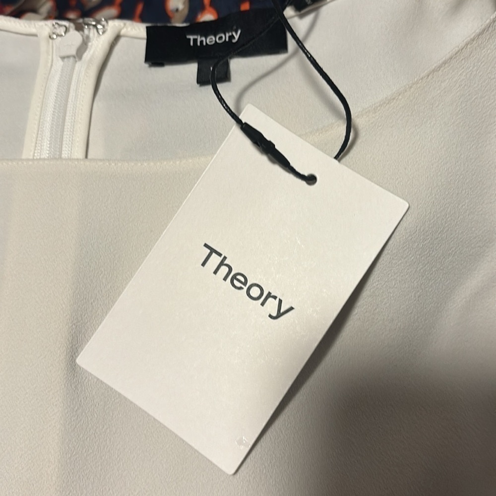 Theory Crepe ivory short sleeve butterfly top size large NWT - Picture 5 of 9